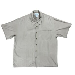 Vintage 90's XL Silk Herringbone Short Sleeve Camp Shirt Tan Golf Dad Resortwear